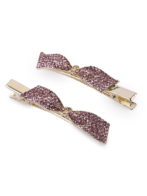

BuckleUp Girls Pink & Gold-Toned Set of 2 Embellished Alligator Hair Clip