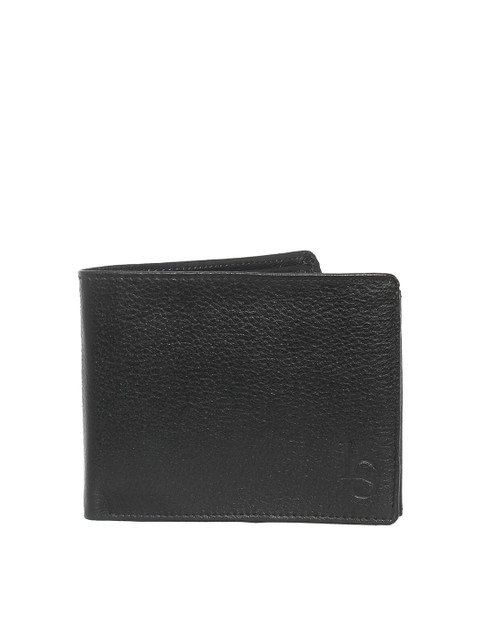 

LOUIS STITCH Men Black Textured Leather Two Fold Wallet with RFID