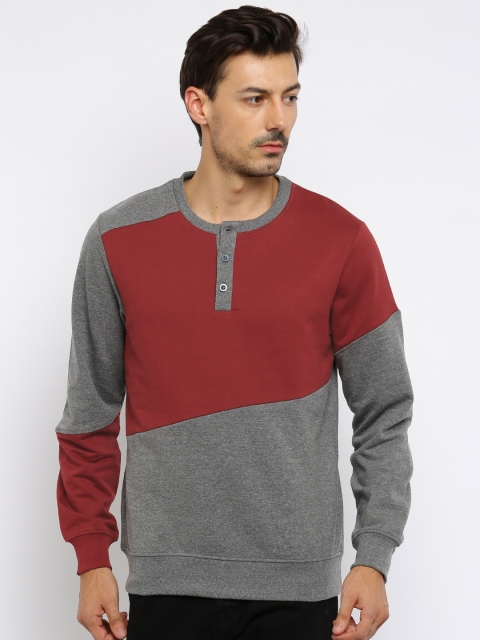 

Moda Rapido Men Grey & Red Melange Colourblocked Sweatshirt, Grey melange