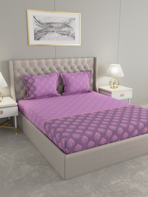 

Raymond Home Purple & Peach-Coloured Ethnic Motifs 160 TC King Bedsheet with 2 Pillow Covers