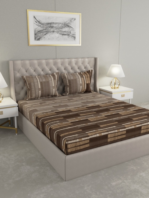 

Raymond Home Brown & Beige Geometric 160 TC King Bedsheet with 2 Pillow Covers