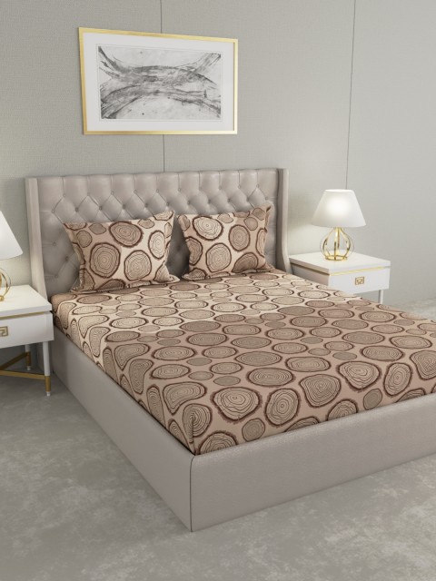 

Raymond Home Beige & Brown Geometric 160 TC King Bedsheet with 2 Pillow Covers