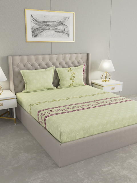 

Raymond Home Green Geometric 160 TC King Bedsheet with 2 Pillow Covers