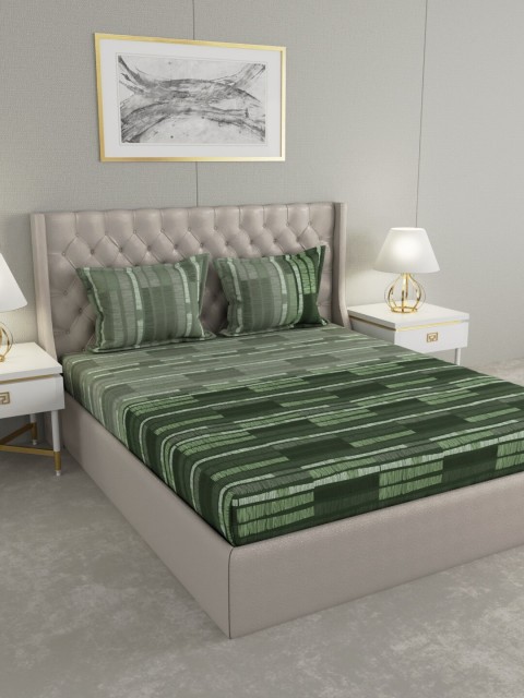 

Raymond Home Green & Grey Geometric 160 TC King Bedsheet with 2 Pillow Covers