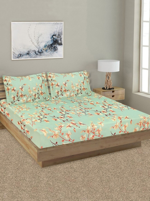 

Good Homes by Home Candy Green & Beige 144 TC Cotton Queen Bedsheet with 2 Pillow Covers