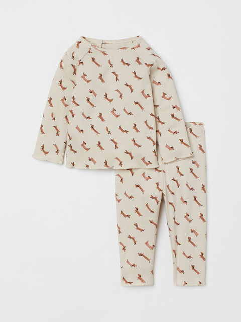 

H&M Girls Beige & Brown Pure Cotton Printed 2-Piece Set