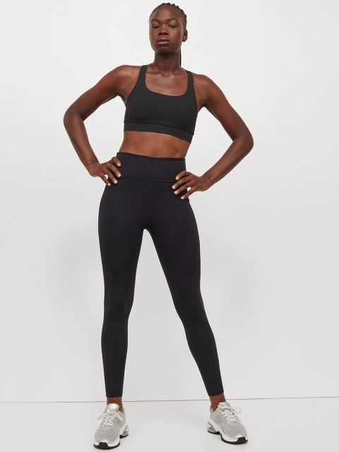 

H&M Women Black Quick Dry Mesh-detail Sports Tights