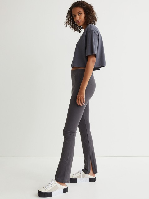 

H&M Womens Grey Flared slit-detail leggings