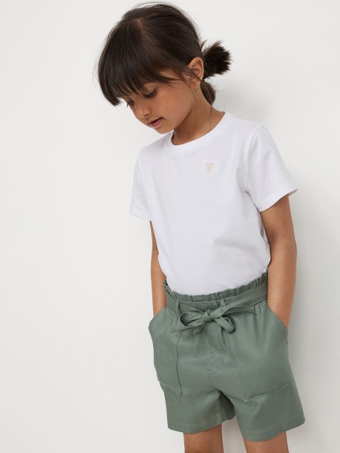 

H&M Girls Green Solid Twill Utility Shorts