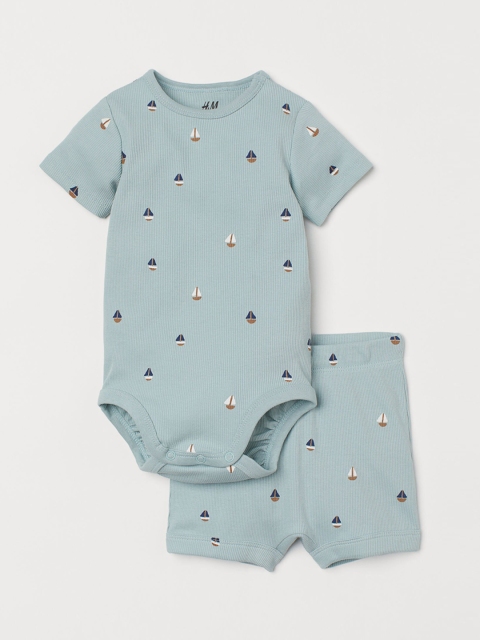 

H&M Girls Turquoise Patterned ribbed set, Turquoise blue
