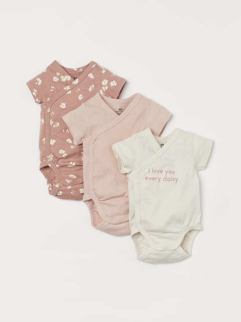 

H&M Girls 3-pack wrapover bodysuits, White