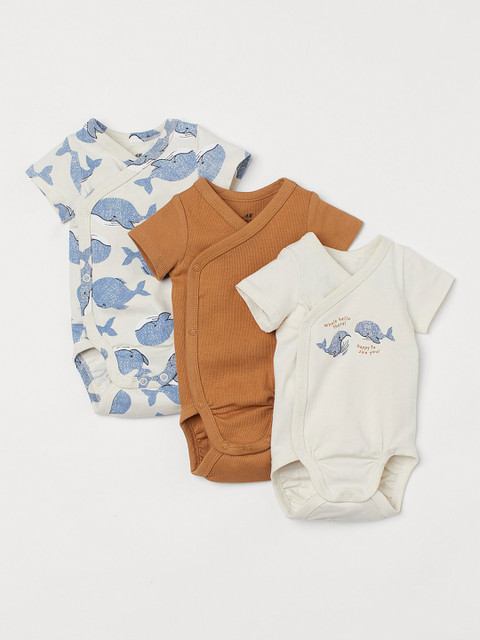 

H&M Girls White & Beige 3-pack wrapover bodysuits