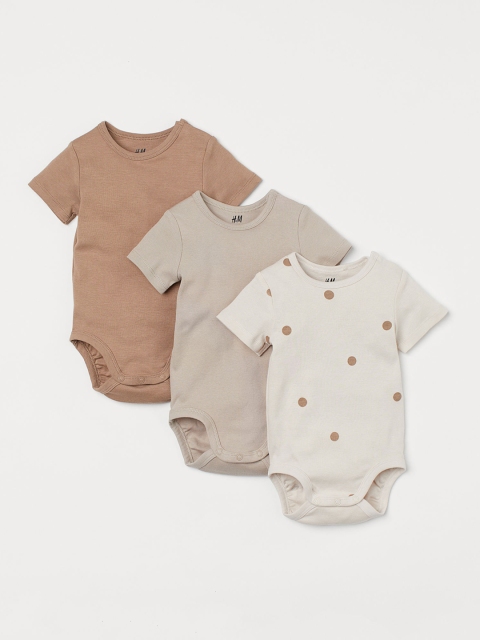 

H&M Girls 3-pack short-sleeved bodysuits, Beige