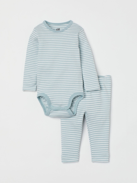 

H&M Girls Green Ribbed cotton set