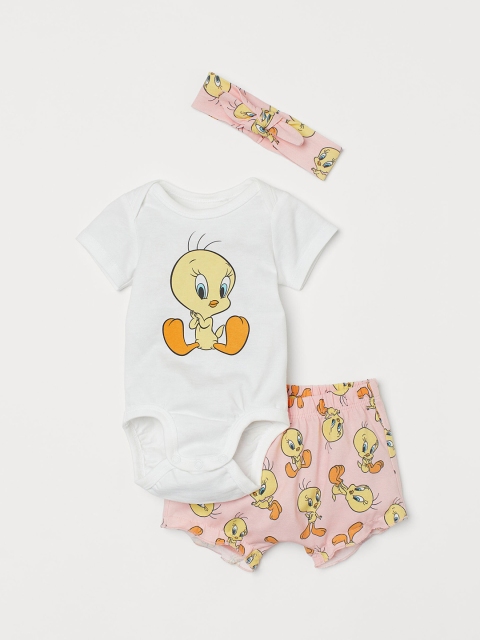 

H&M Girls White & Pink 3-piece printed set