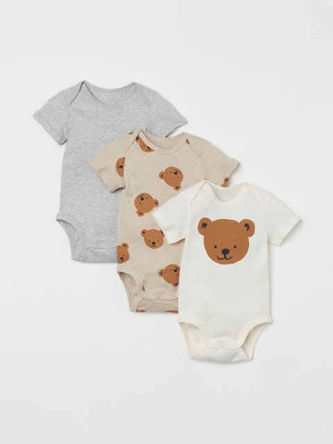 

H&M Boys White & Grey 3-pack short-sleeved bodysuits