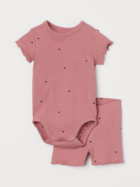 

H&M Girls Pink Patterned ribbed set