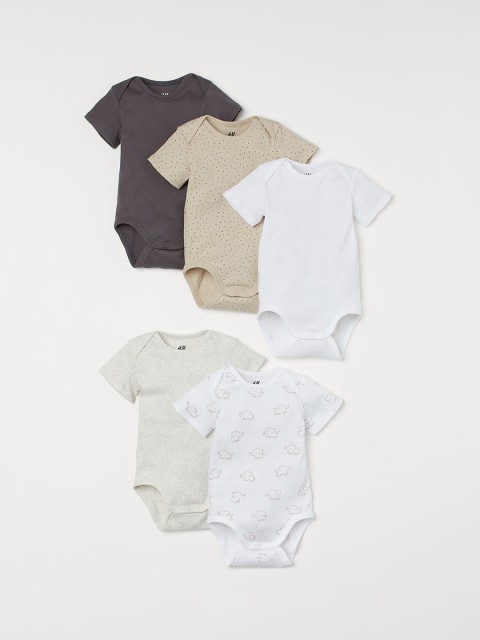 

H&M Girls White & Grey 5-pack short-sleeved bodysuits