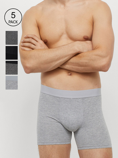 

H&M Men Black & Grey Solid 5-Pack Mid Trunks