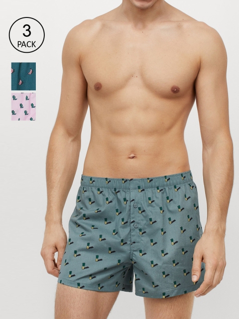 

H&M Men 3-Pack Woven Boxer Shorts 0652356110, Green
