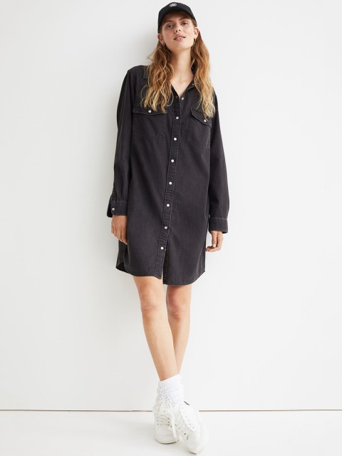 

H&M Women Black Solid Pockets Shirt Dress