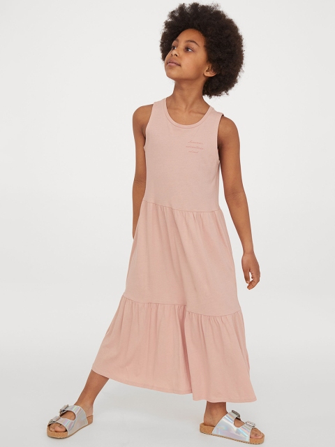 

H&M Kids Pink Solid Tiered Maxi Cotton Dress