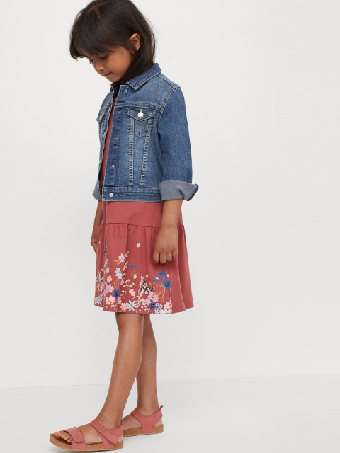 

H&M Kids Rust Red Floral Print Gathered Cotton Patterned Jersey Dress