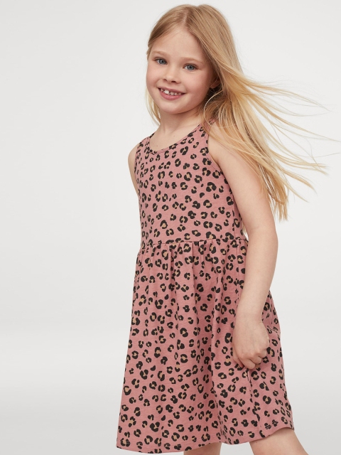 

H&M Girls Pink & Black Leopard Print Patterned Jersey Dress