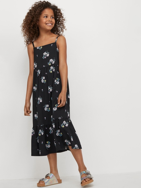 

H&M Girl Black & White Floral Print Crepe Dress