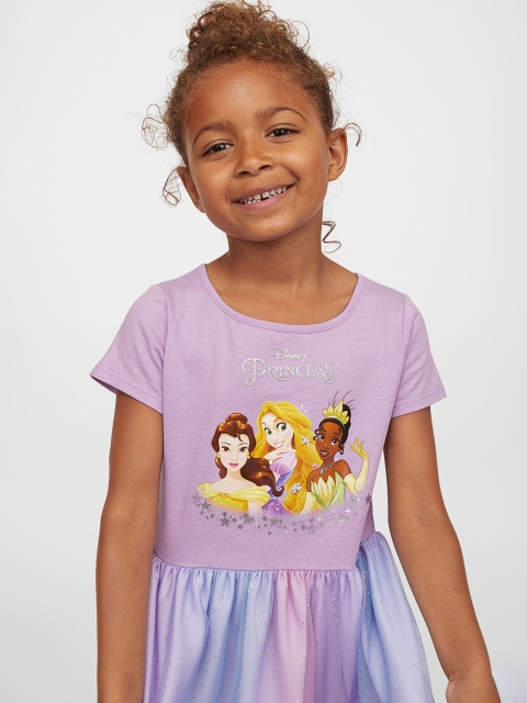

H&M Girls Purple Disney Princess Printed Pure Cotton Tulle Dress