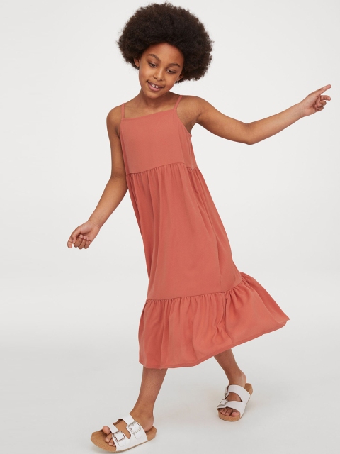 

H&M Girls Rust Orange Solid Crepe Dress