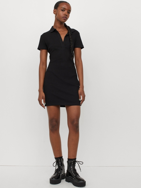 

H&M Women Black Ribbed Jersey Dress