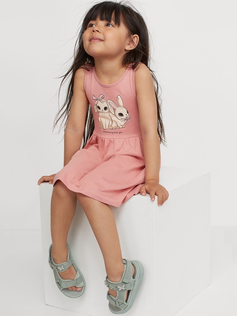 

H&M Girls Pink Pure Cotton Patterned Jersey Dress