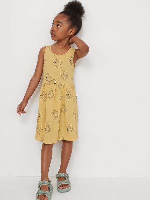 

H&M Girls Yellow & Black Pure Cotton Patterned Jersey Dress