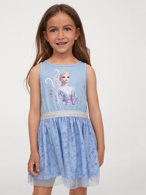 

H&M Girls Blue Frozen Printed Tulle-Skirt Jersey Dress