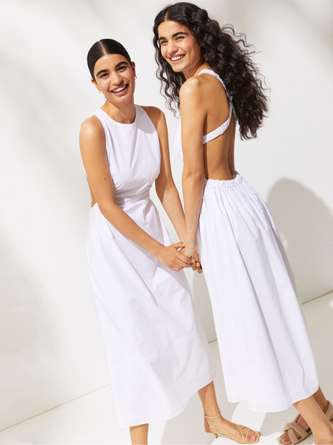 

H&M Women White Solid Pure Cotton Cut-Out Dress