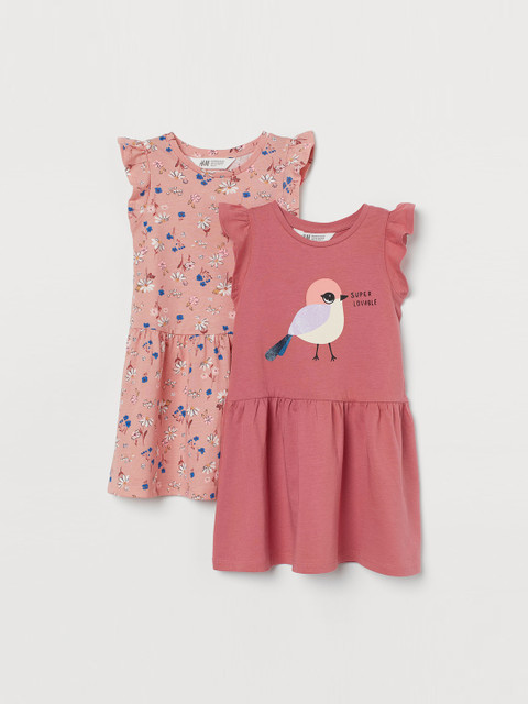 

H&M Girls 2-Pack Printed Cotton Dresses, Pink