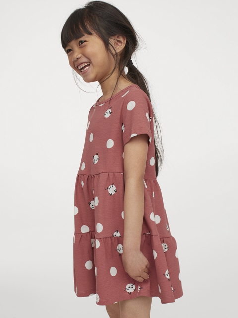 

H&M Girls Rust Orange & White Polka Dots Printed Cotton Dress