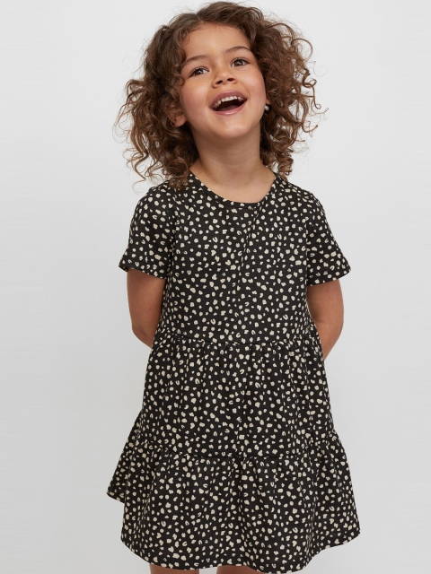 

H&M Girls Black & Beige Printed Cotton Dress