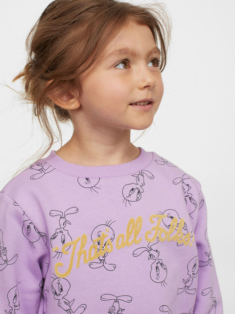 

H&M Girls Lavender & Black Printed sweatshirt