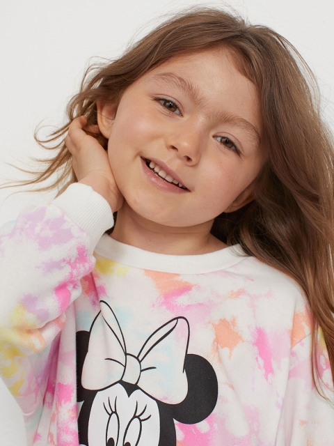 

H&M Girls White & Pink Dyed Minnie Mouse Printed Cotton Sweatshirt
