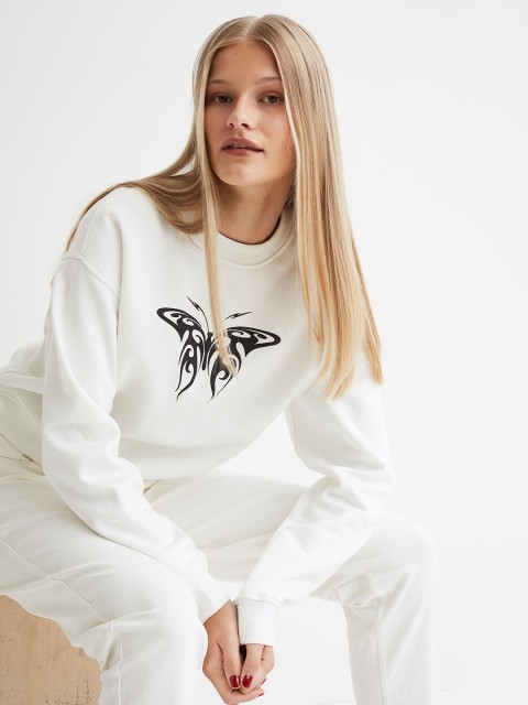 

H&M Woman White Printed Sweatshirt