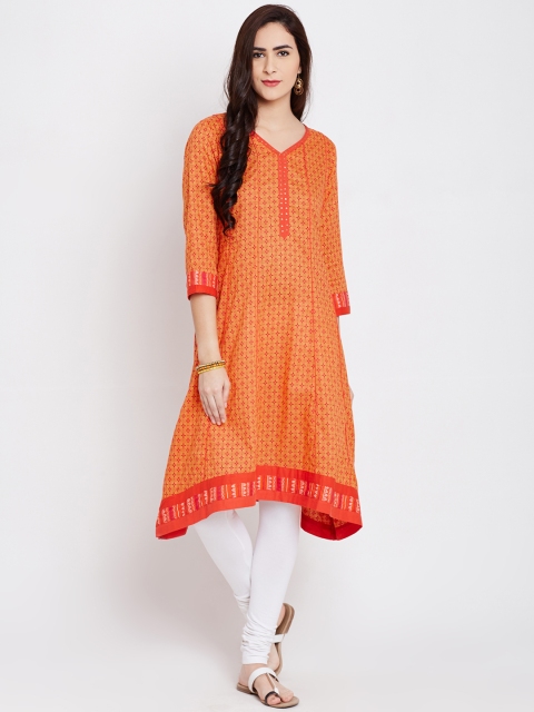 

Rangriti Women Orange Printed A-Line Kurta