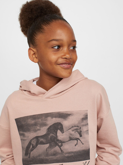 

H&M Girls Pink Graphic Printed Cotton Cropped Hoodie