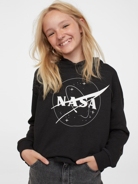 

H&M Girls Black & Whited NASA Printed Hoodie