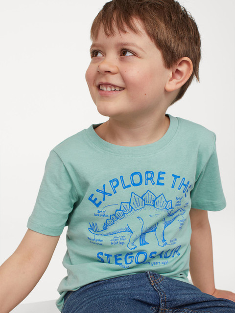 

H&M Boys Turquoise Blue Printed Cotton T-Shirt
