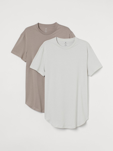 

H&M Pack of 2 Men Grey & Beige Cotton Long Fit T-shirts