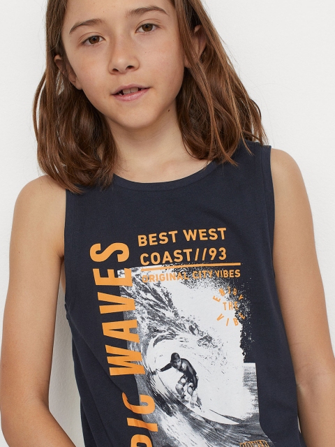 

HM Boys Navy Blue Printed Cotton Vest Top