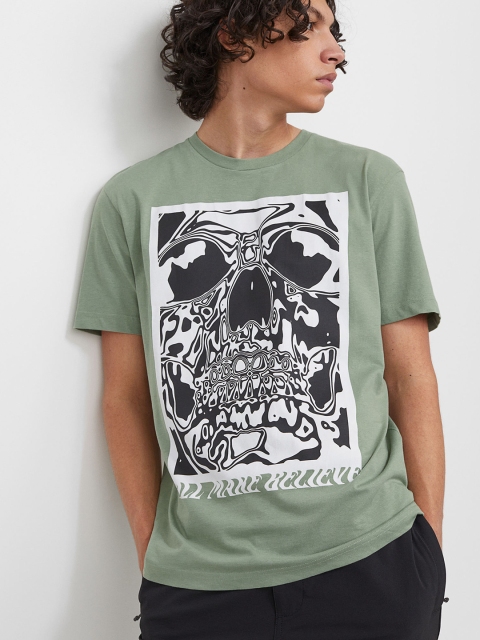 

H&M Men Green Printed Cotton T-shirt