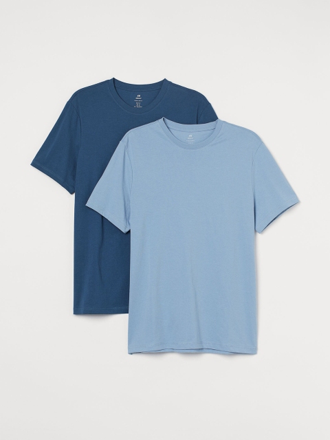 

H&M Pack of 2 Men Blue & Teal Blue Solid COOLMAX T-shirts